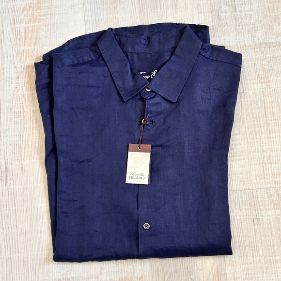 Share  Taso Elba Long Sleeve 100% Woven Linen shirt XXL Navy Blue - Picture 1 of 7